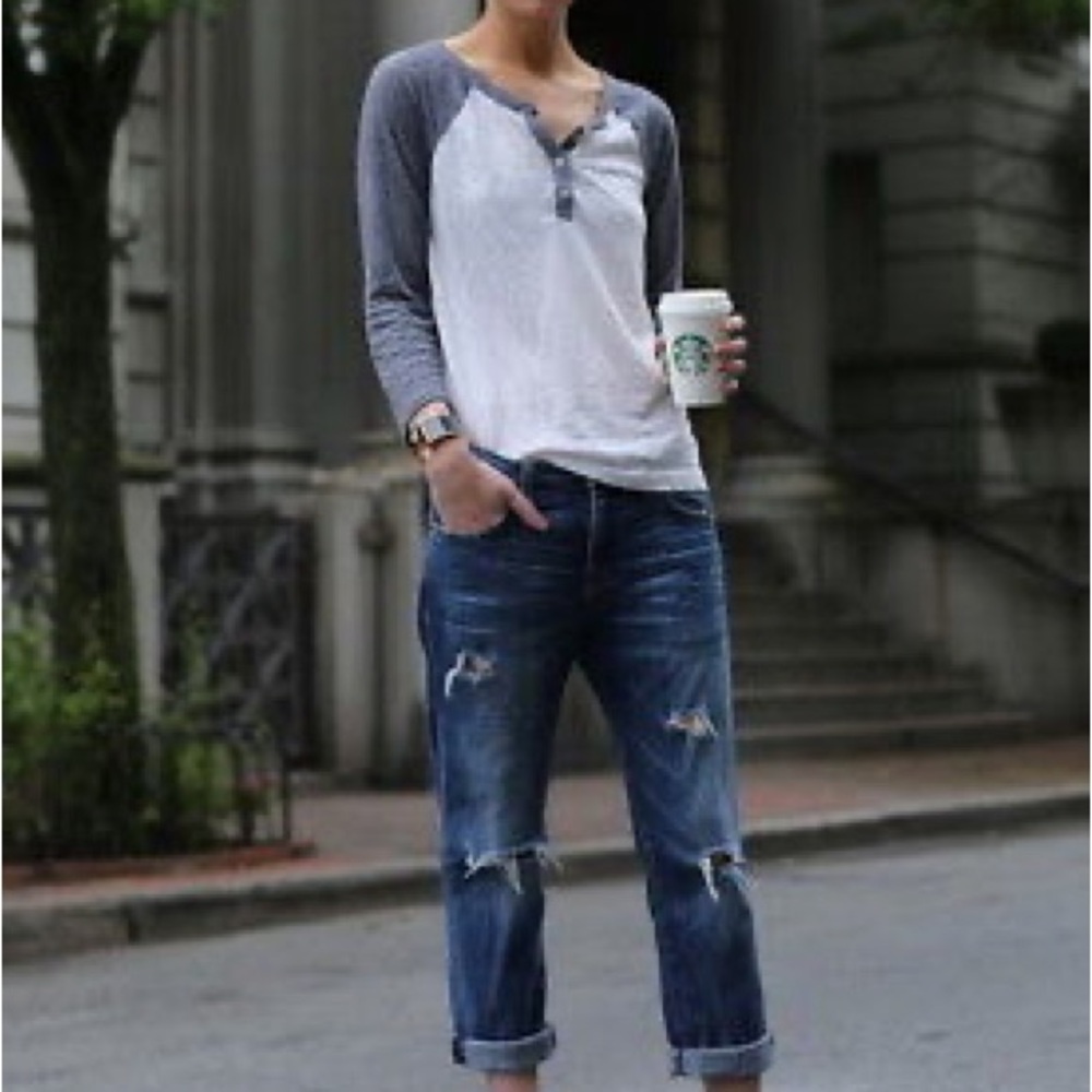 Current/Elliott Dark Blue Boyfriend Distressed Jeans